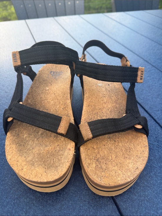 Reef Shoes - REEF Women's Black Strappy Cork Platform Sandals, size 8
